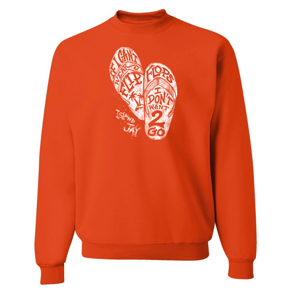 Orange sweatshirt with white graphic design on a white background