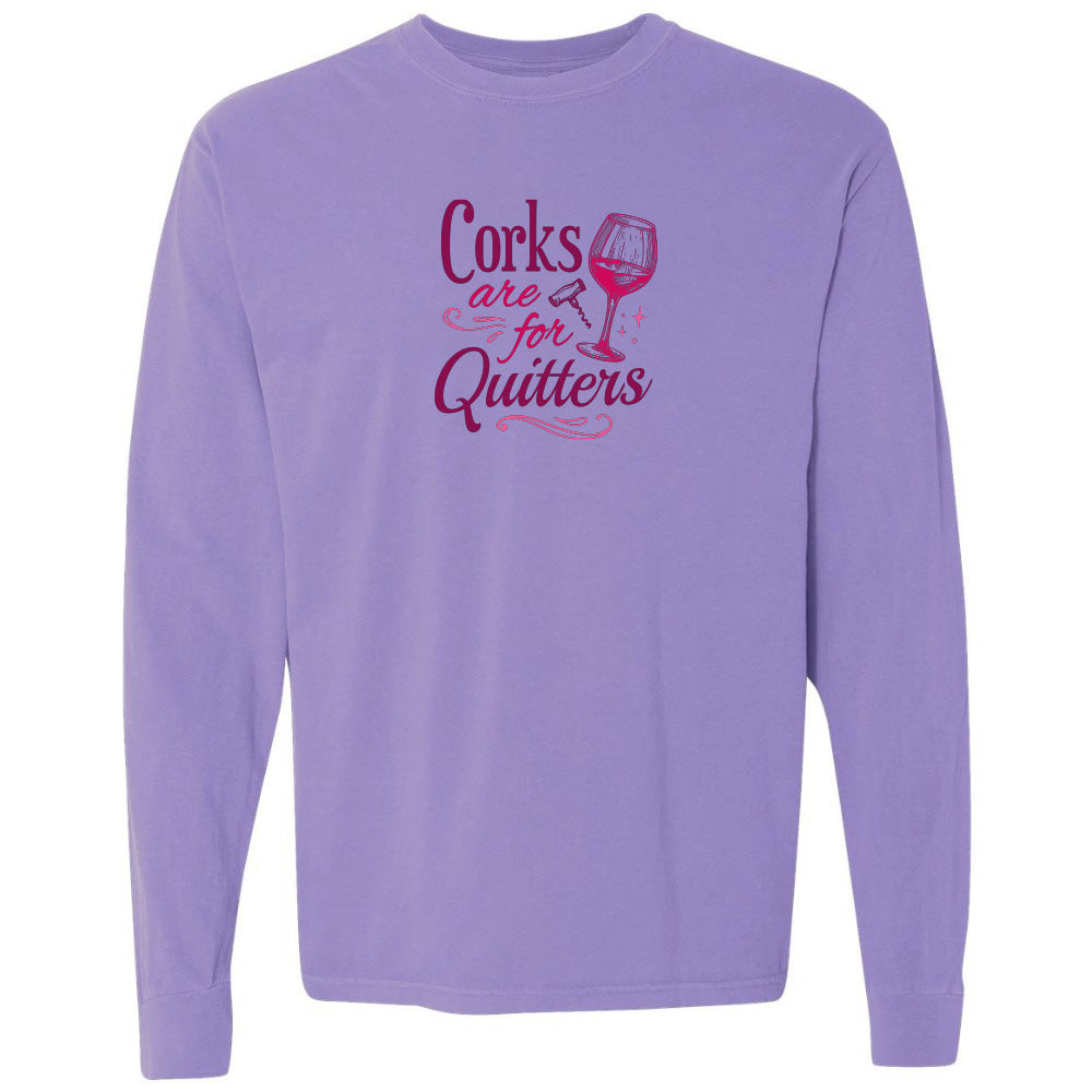 Purple long-sleeve shirt with humorous text design on a white background