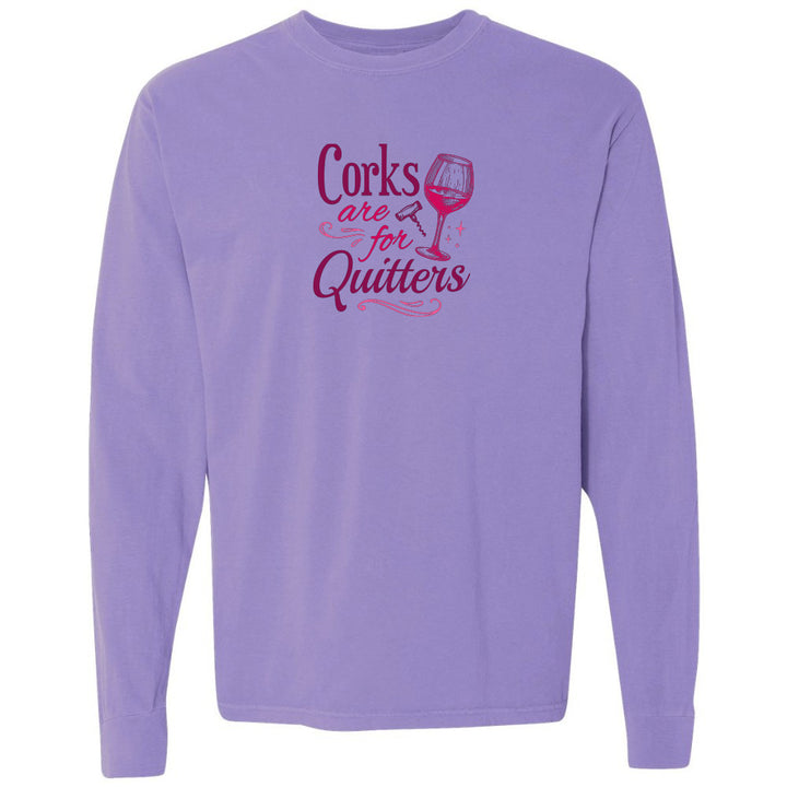 Purple long-sleeve shirt with humorous text design on a white background