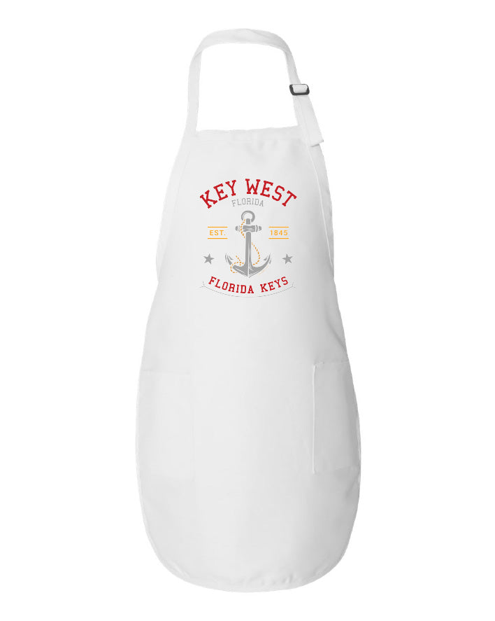 White apron with 'Key West, Florida Keys' text and anchor design on a white background