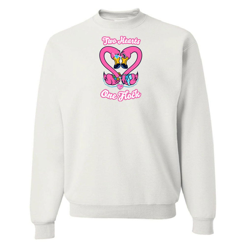 White sweatshirt with a colorful graphic design on a white background
