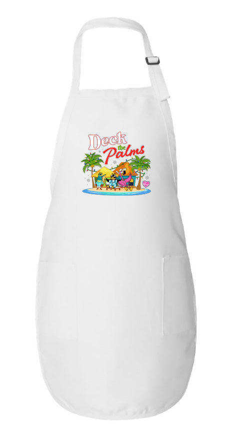 White apron with 'Dock Palms' logo featuring palm trees and a boat on a white background