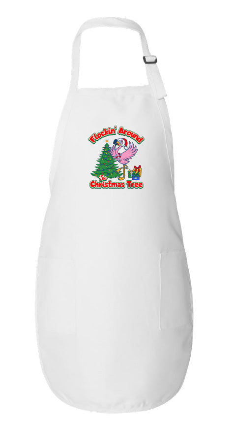 White apron with a festive design on a white background