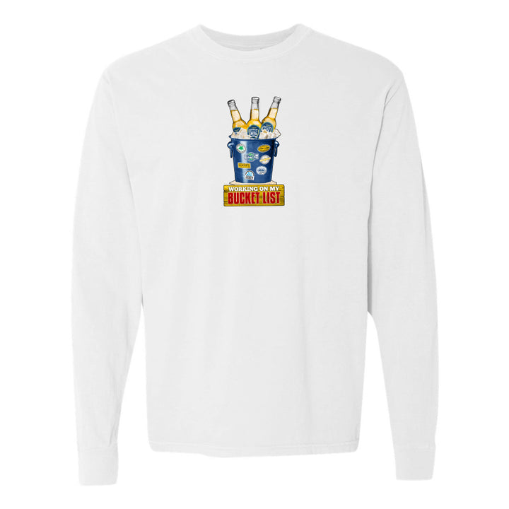 White sweatshirt with a graphic design on a white background