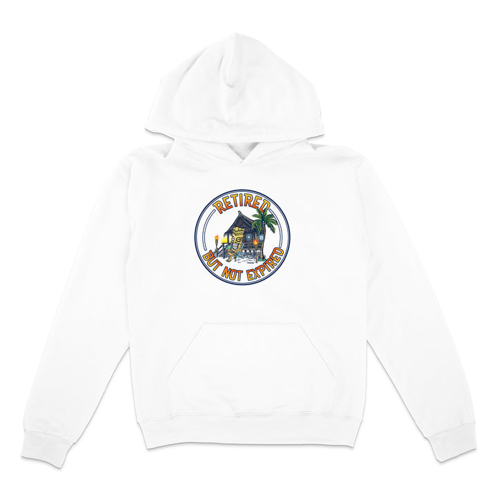 White hoodie with a colorful graphic design on a white background