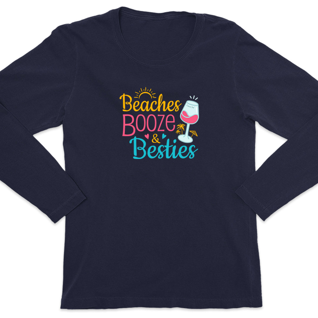 Women's Beaches, Booze & Besties Long Sleeve T-Shirt Navy