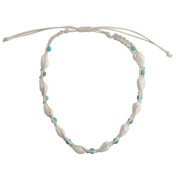 Howlite Beach Shell Macrame Anklet with White Cord