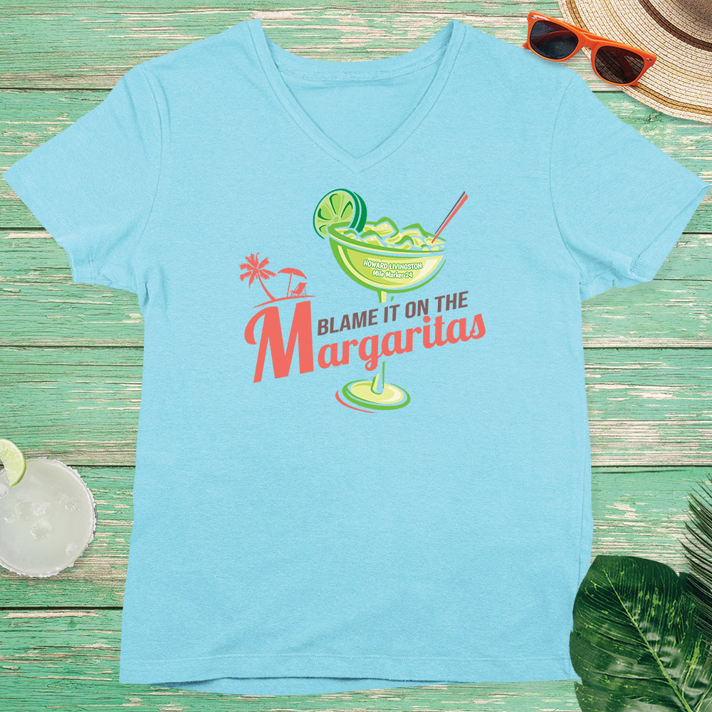 Women's Howard Livingston Blame It On the Margaritas V-Neck T-Shirt Aqua