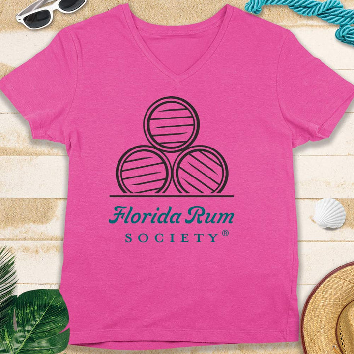 Women's Florida Rum Society V-Neck T-shirt Hot Pink