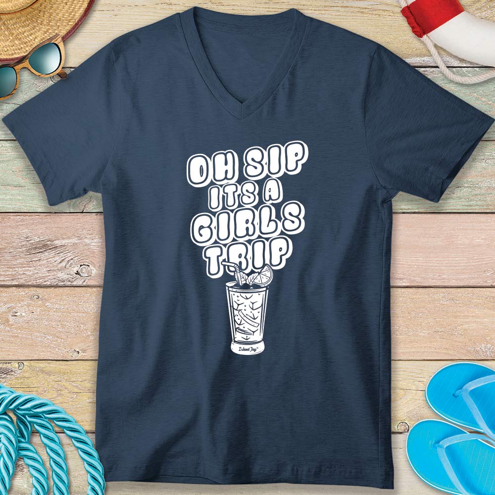 Oh Sip It's a Girls Trip V-Neck T-shirt Navy
