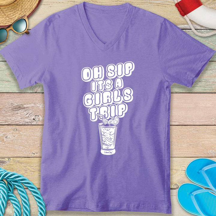 Oh Sip It's a Girls Trip V-Neck T-shirt Purple