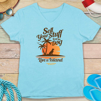 Women's Howard Livingston Sell Your Stuff Keep The Dog V-Neck T-Shirt Aqua