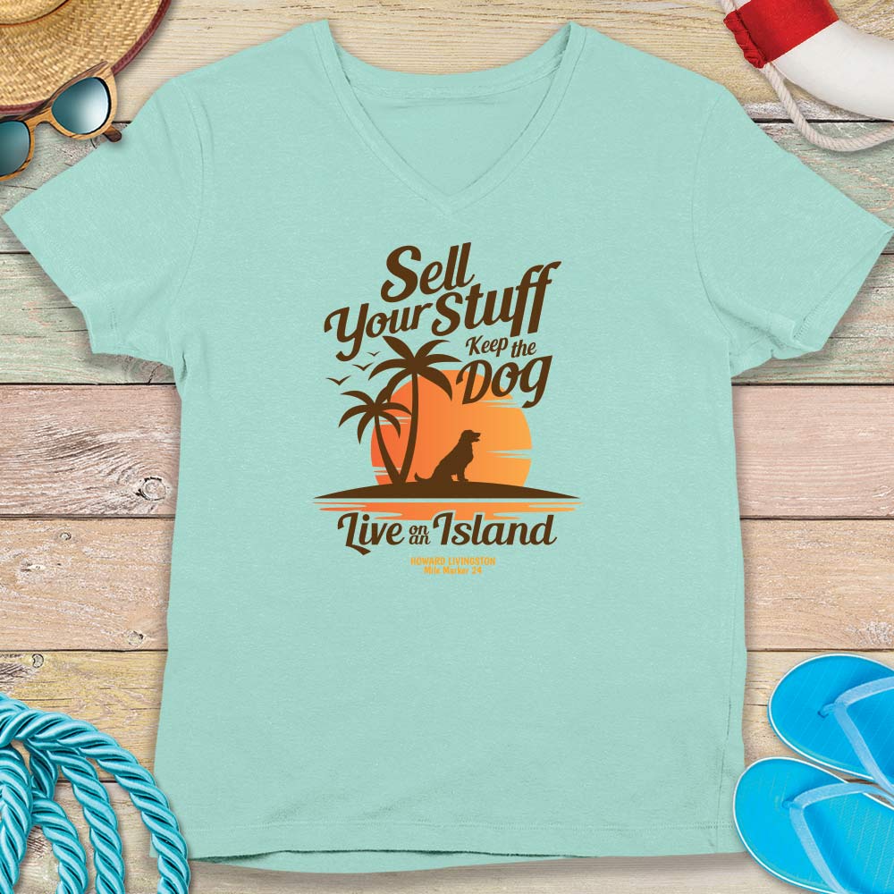 Women's Howard Livingston Sell Your Stuff Keep The Dog V-Neck T-Shirt Island Reef Green