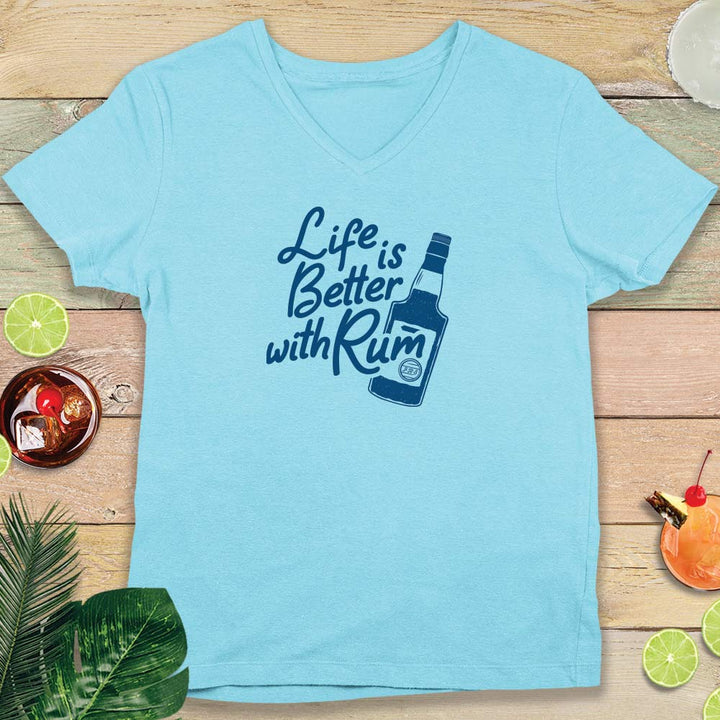Women's Florida Rum Society Life Is Better With Rum V-Neck T-shirt Aqua