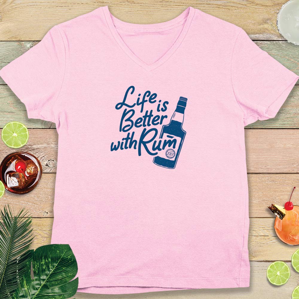 Women's Florida Rum Society Life Is Better With Rum V-Neck T-shirt Light Pink
