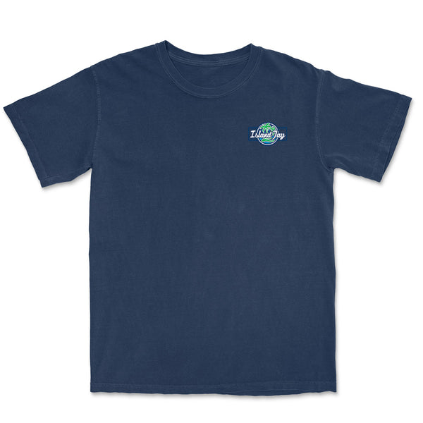 Navy blue t-shirt with the Island Jay logo on the front left chest