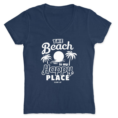 Women's The Beach Is My Happy Place Palms & Sunsets V-Neck T-Shirt