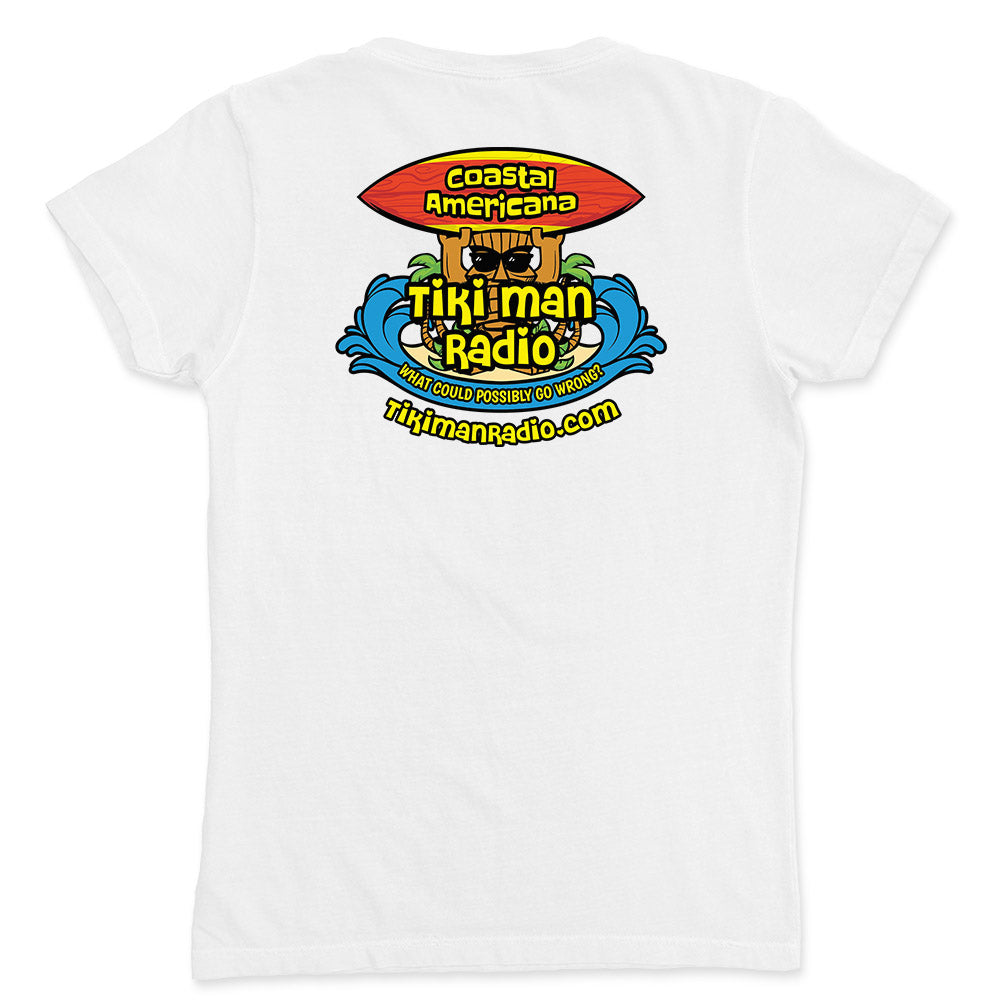 Women's Tiki Man Radio Coastal Americana V-Neck T-Shirt