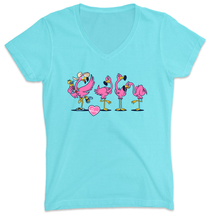 Women's Felicia Be Your Own Flamingo 2.0 V-Neck T-Shirt  Aqua