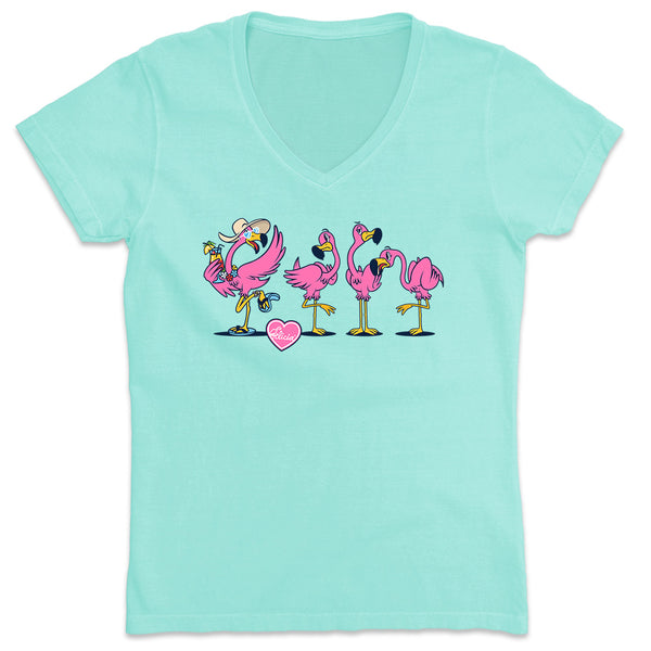 Women's Felicia Be Your Own Flamingo 2.0 V-Neck T-Shirt