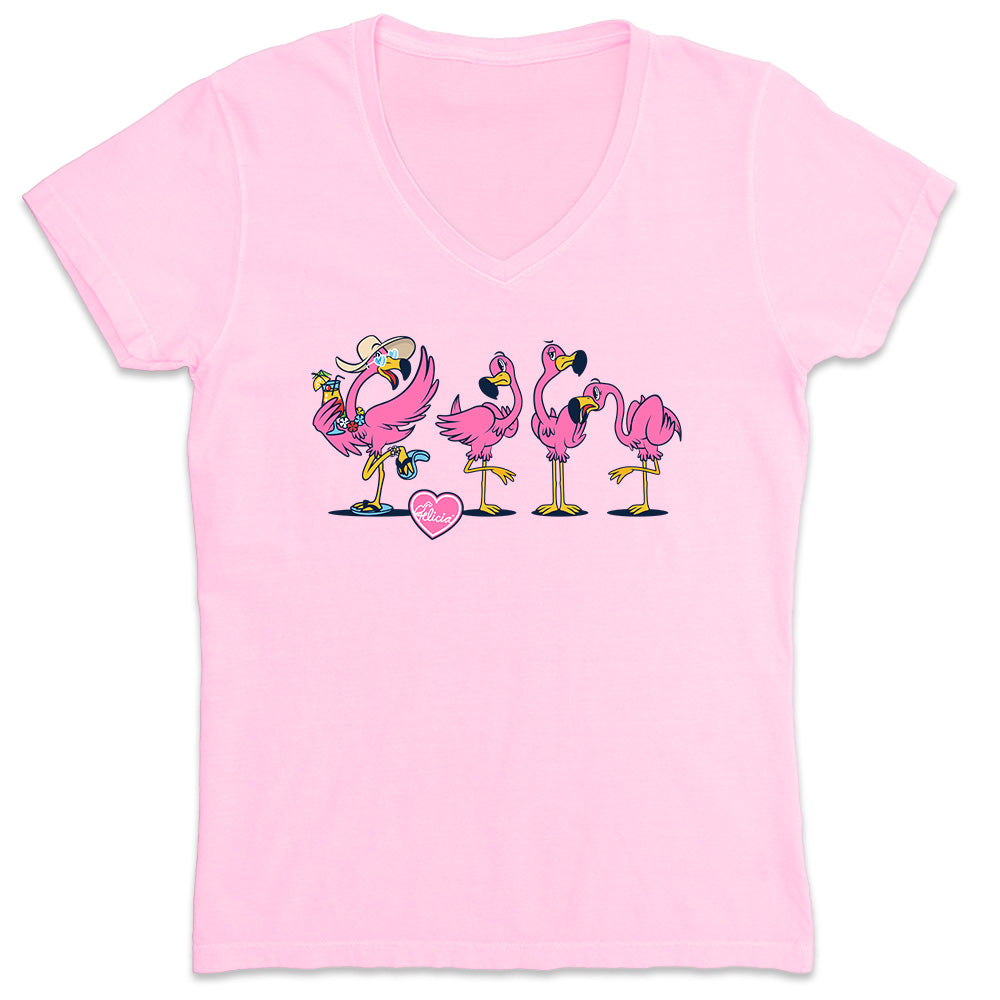 Women's Felicia Be Your Own Flamingo 2.0 V-Neck T-Shirt Light Pink