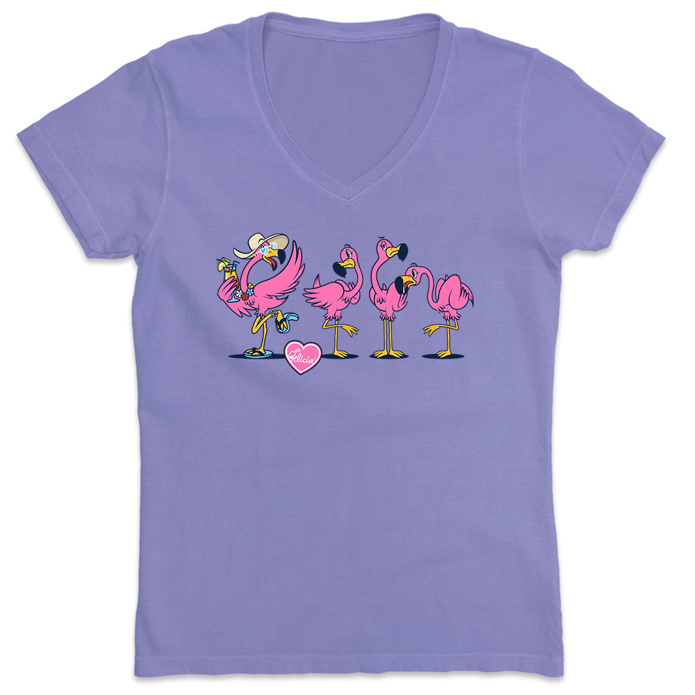 Women's Felicia Be Your Own Flamingo 2.0 V-Neck T-Shirt purple