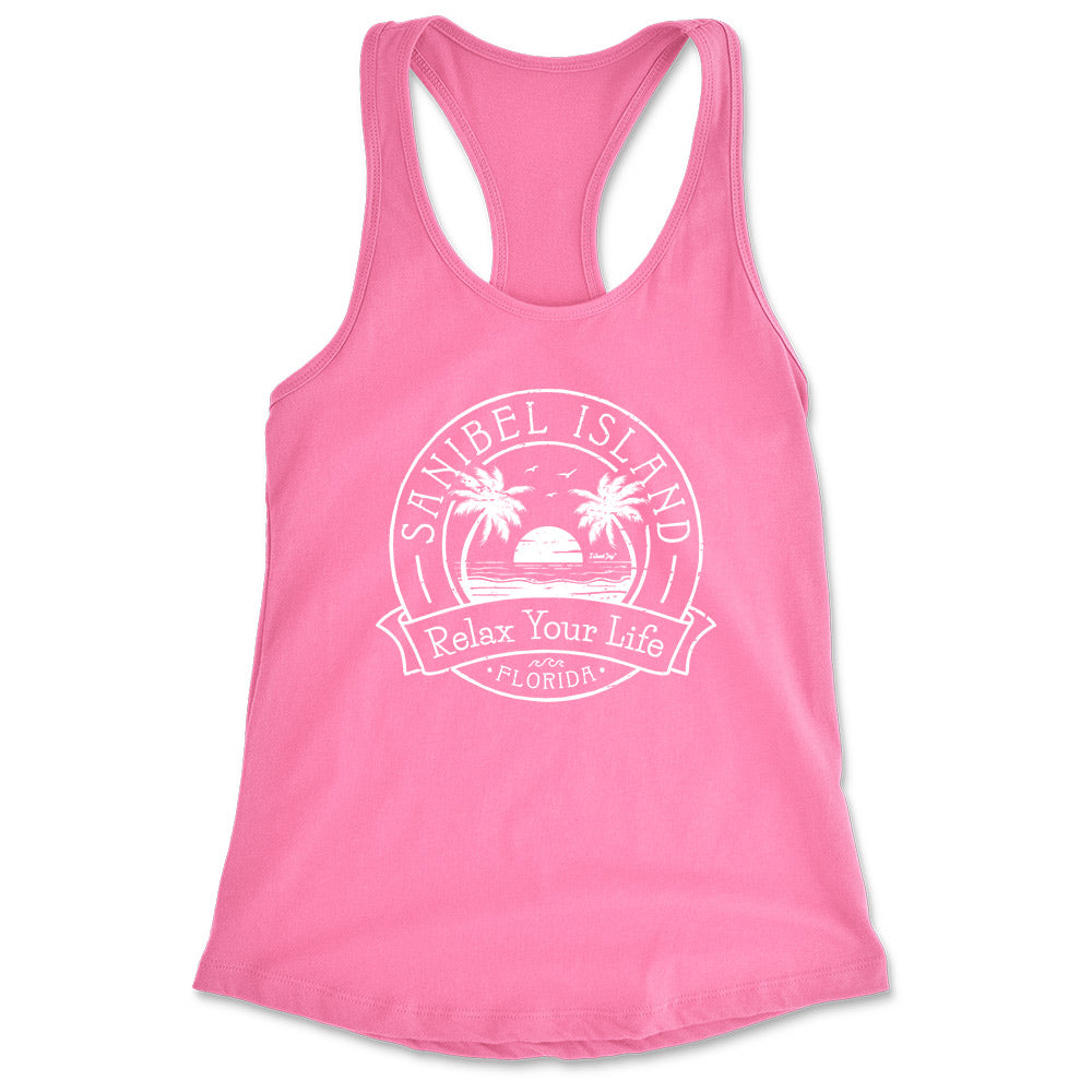 Women's Sanibel Island Palm Tree Racerback Tank Top Charity Pink