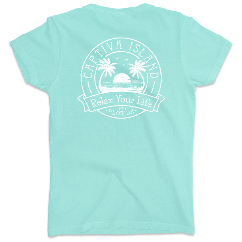Women's Captiva Island Relax Your Life Palm Tree V-Neck T-Shirt Chill