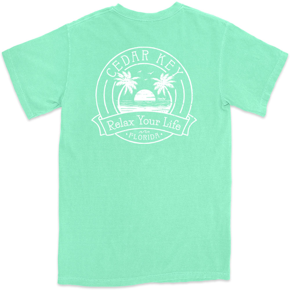 Cedar Key Relax Your Life Palm Tree T-Shirt Island Reef Green