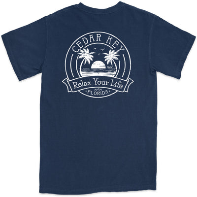 Cedar Key Relax Your Life Palm Tree T-Shirt Navy