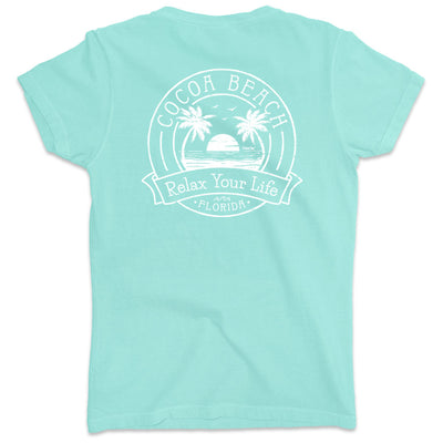 Women's Cocoa Beach Relax Your Life Palm Tree V-Neck T-Shirt Chill
