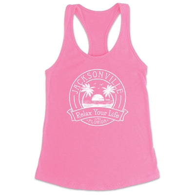 Women's Jacksonville Relax Your Life Palm Tree Racerback Tank Top Charity Pink