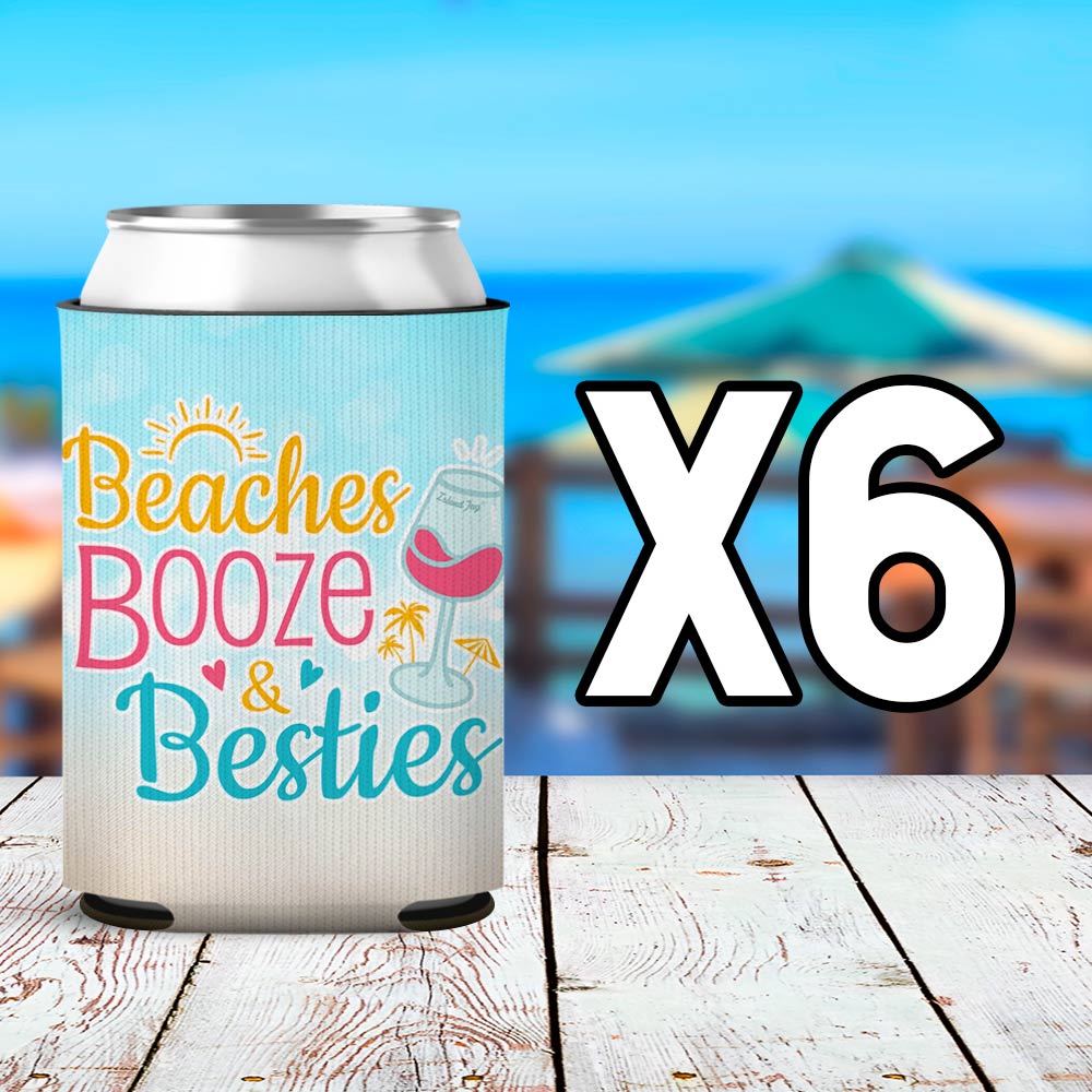 Beaches, Booze and Besties Can Cooler Sleeve 6 Pack