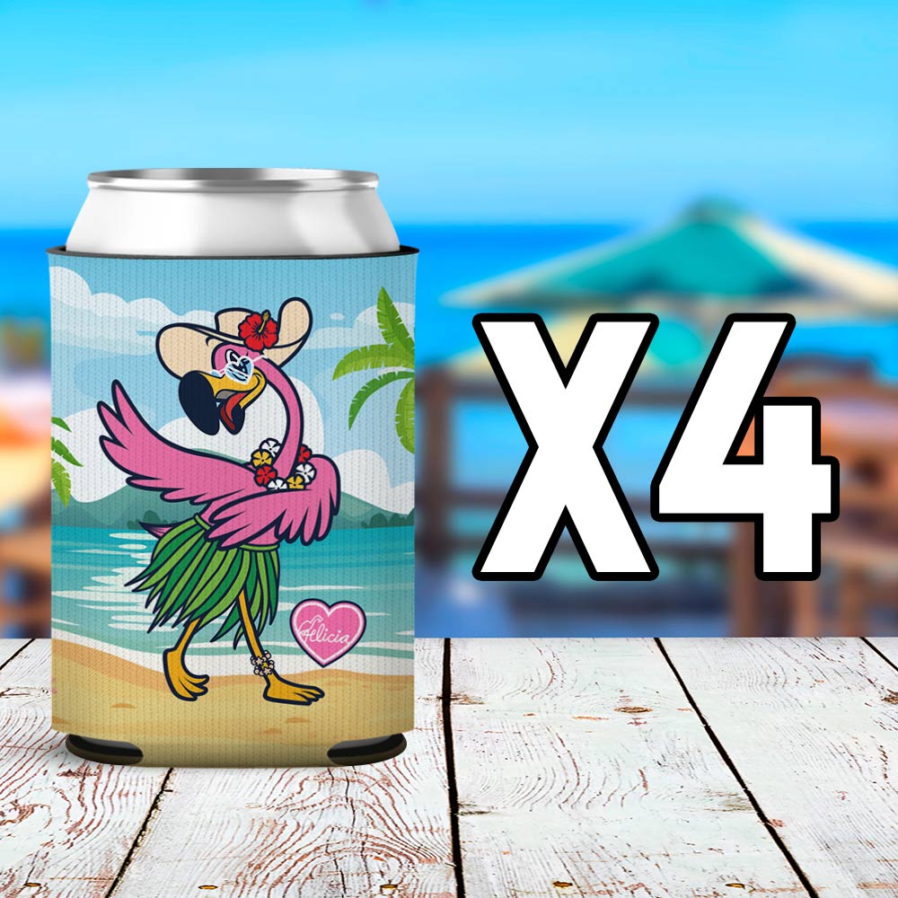 Felicia The Flamingo Hula Ways Can Cooler Sleeve 4 Pack