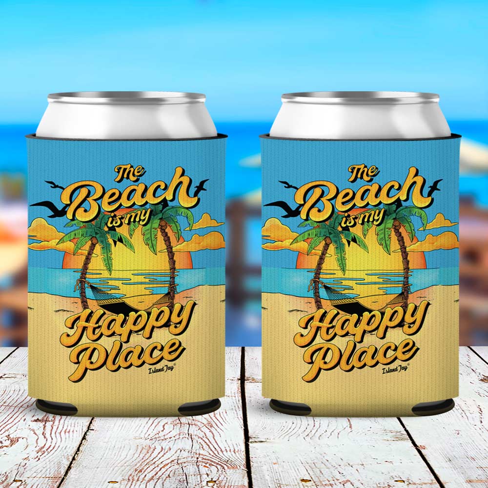 The Beach Is My Happy Place Sunset Can Cooler Sleeve 2 Pack