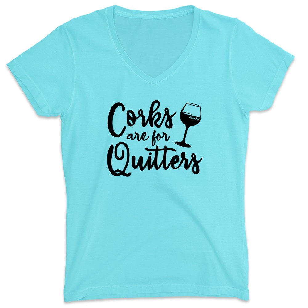 Women's Corks Are For Quitters V-Neck T-Shirt Aqua Pink