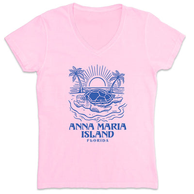 Women's Anna Maria Island Turtle Days V-Neck T-Shirt Light Pink
