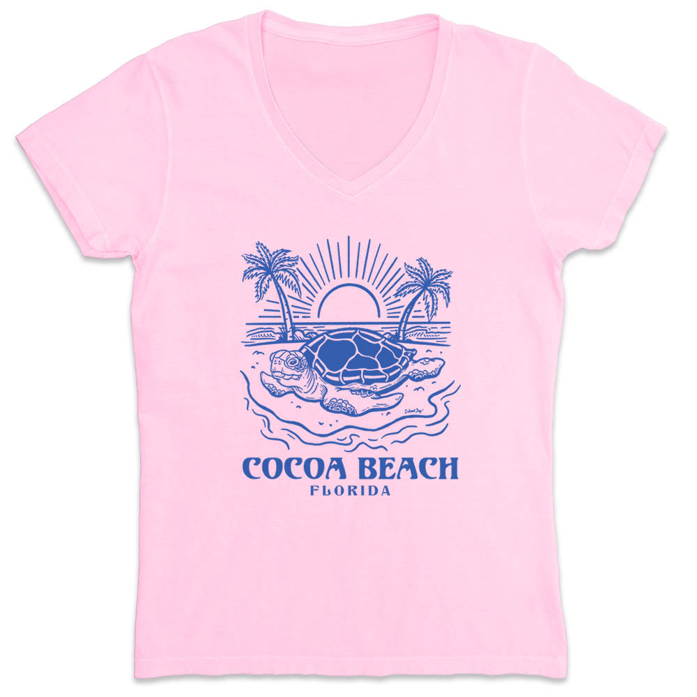 Women's Cocoa Beach Turtle Days V-Neck T-Shirt Pink
