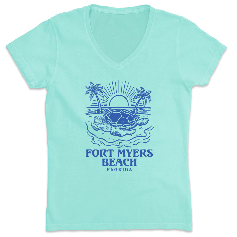 Women's Fort Myers Beach Turtle Days V-Neck T-Shirt Chill