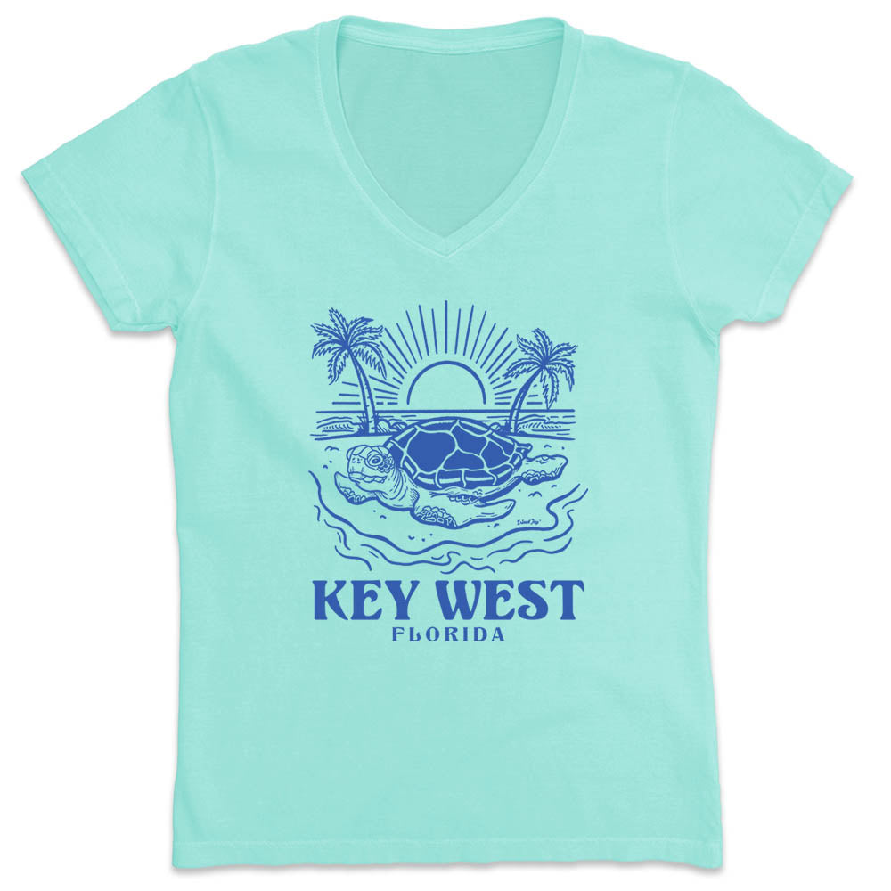 Women's Key West Turtle Days V-Neck T-Shirt Chill