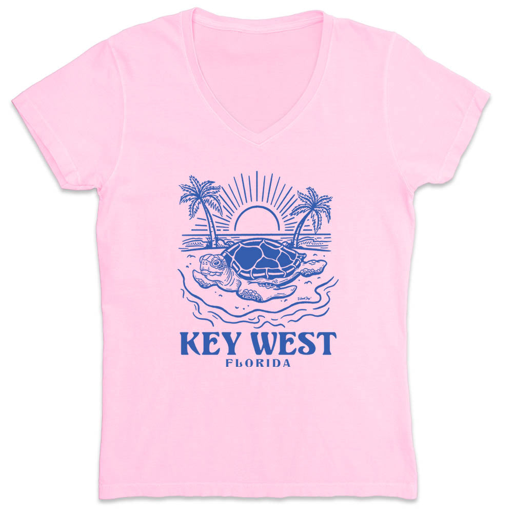 Women's Key West Turtle Days V-Neck T-Shirt Light Pink