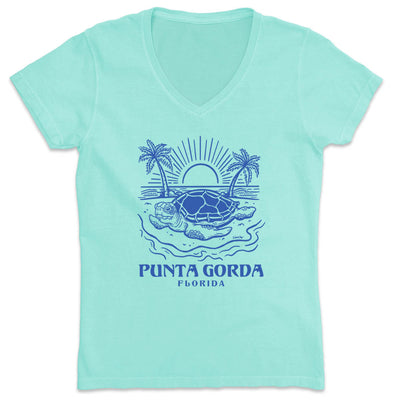 Women's Punta Gorda Turtle Days V-Neck T-Shirt Chill