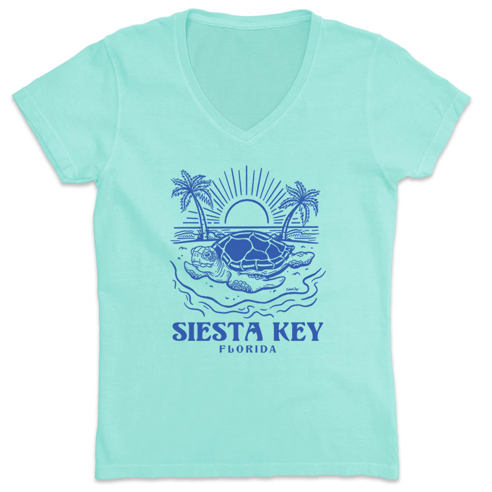 Women's Siesta Key Turtle Days V-Neck T-Shirt Chill