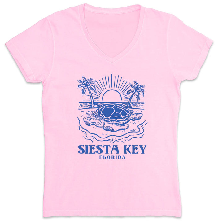 Women's Siesta Key Turtle Days V-Neck T-Shirt Light Pink