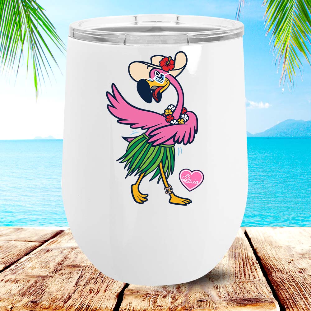 Felicia The Flamingo Hula Ways Metal Stemless Wine Tumbler 12oz