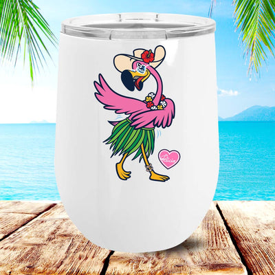 Felicia The Flamingo Hula Ways Metal Stemless Wine Tumbler 12oz