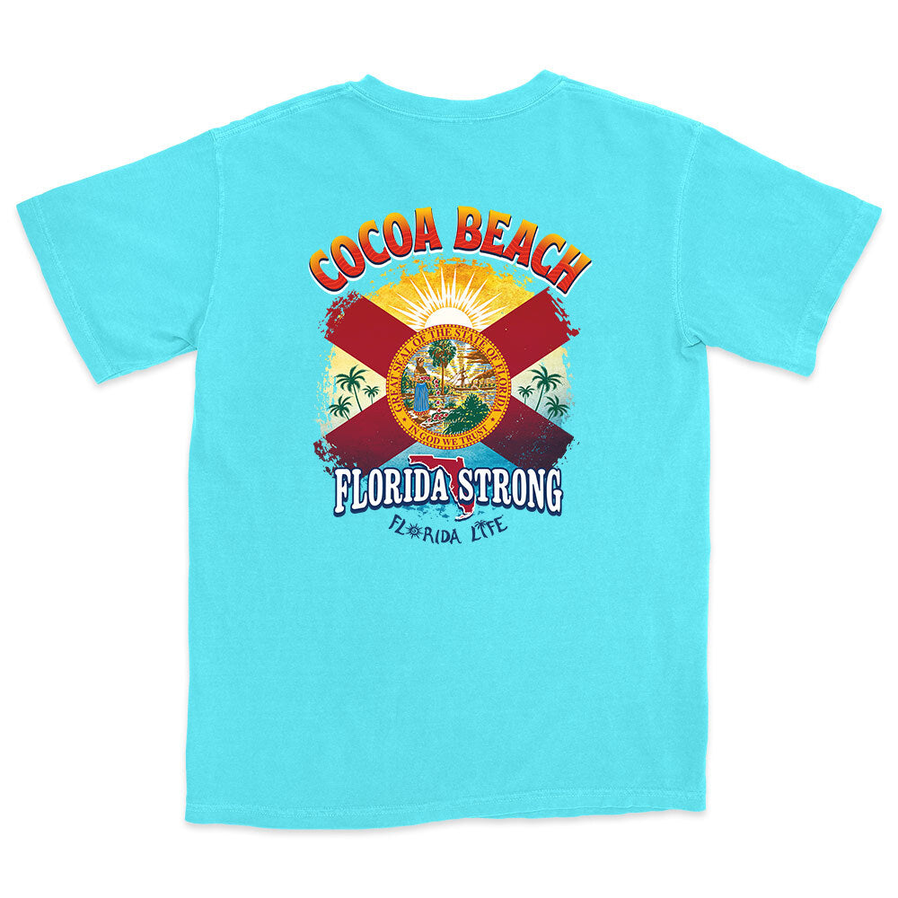 Florida Strong Cocoa Beach Flag T-Shirt Lagoon Blue