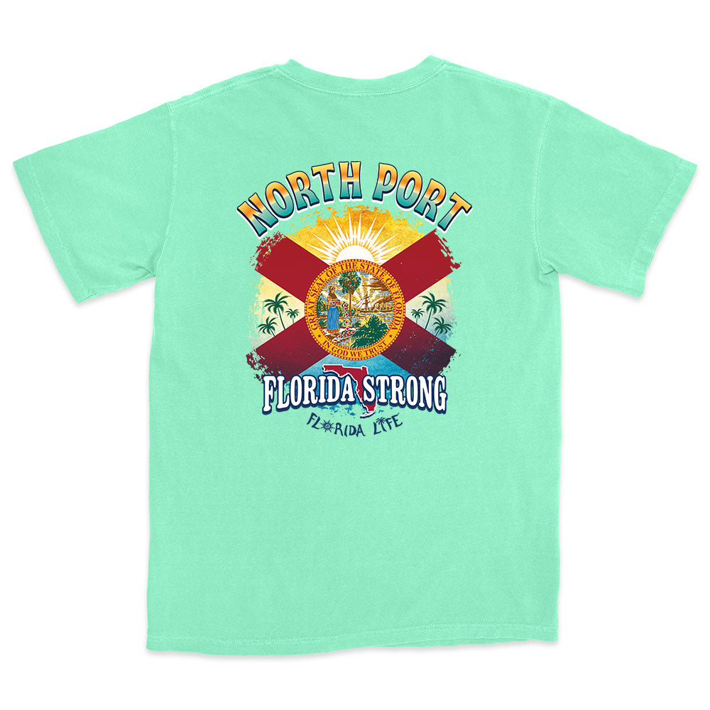 Florida Strong North Port Flag T-Shirt Island Reef Green