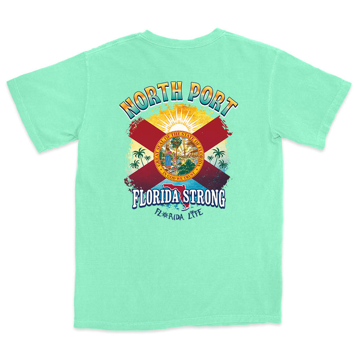 Florida Strong North Port Flag T-Shirt Island Reef Green