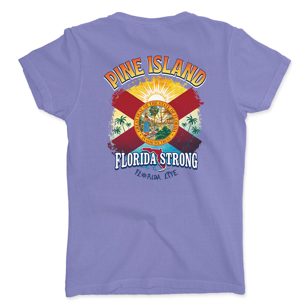 Women's Florida Strong Pine Island Flag V-Neck T-Shirt Purple